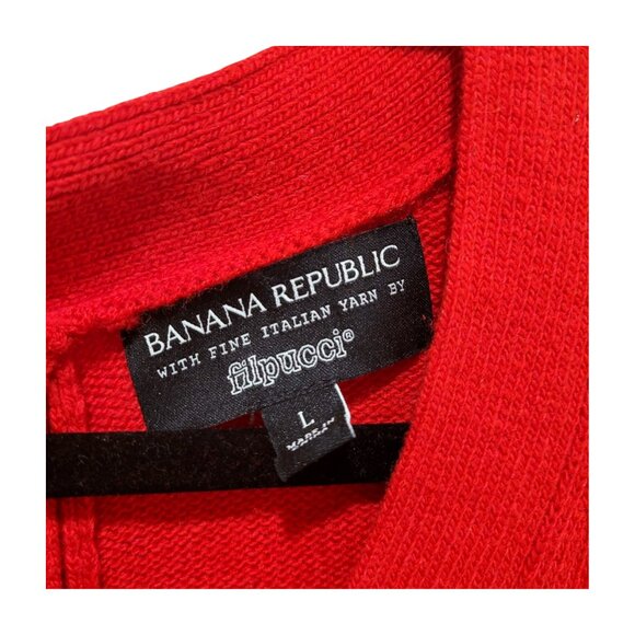 Banana Republic Fine Italian Yarn Filpucci Red V Neck Sweater Button Back Sz L - Picture 5 of 8